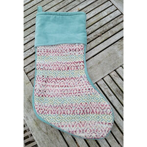 Aspen Home Boho Green Bohemian Knit Knitted & Velvet Christmas Stocking 22"